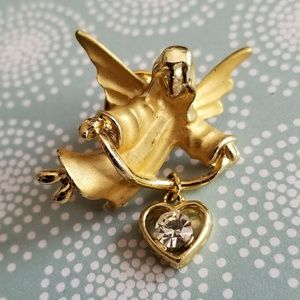 Vintage Gigi Angel brooch gold tone Pin rhinestone religious Christian